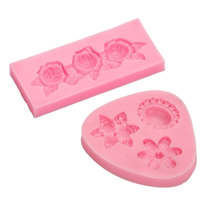 Pink silicone flower mold set for DIY chocolate fondant and detailed cake baking tools
