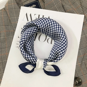 Fashion Houndstooth Pattern Square Scarf For Women Satin Polyester Neckerchief Professional Lightweight Decorative Silk Like Hair Wrap Headscarf