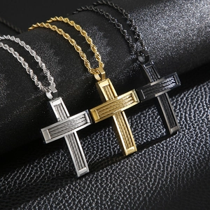 Hip hop stainless steel cross pendant necklaces in silver, gold, and black finishes