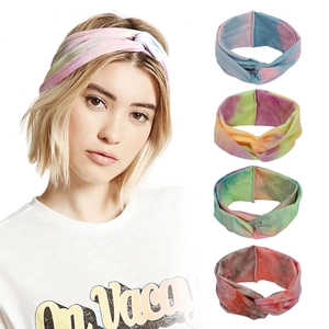 Set of four bohemian tie-dye elastic headbands with cross knot design for women