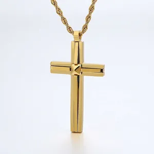 Hip Hop Cross Pendant Stainless Steel Multi Layer Geometric Pyramid Stud Punk Streetwear Jewelry For Men Women