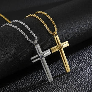 Hip hop style double layer cross pendant necklaces in gold and silver stainless steel