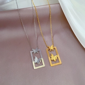 Minimalist titanium steel butterfly frame pendant necklaces in gold and silver finish