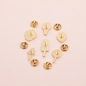 Cartoon strawberry ice cream enamel pin set with golden metal butterfly clutch backs