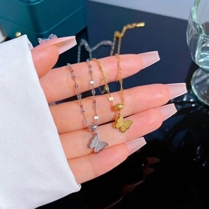 Minimalist butterfly pendant necklaces in gold and silver finish with adjustable O-chains