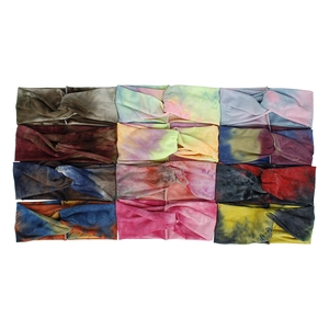 Detailed set of 12 tie-dye elastic headbands with twisted knot designs in vibrant colors