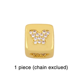 Golden square charm with butterfly pattern in micro crystals without chain