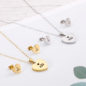Stainless Steel Heart Necklace And Earrings Hollow Mother Mãe Crown Jewelry Elegant Fashion Gift For Women