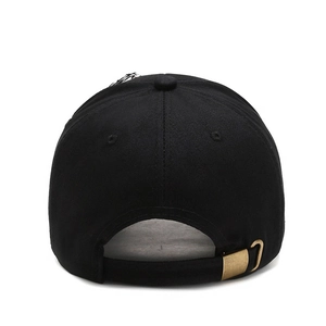 Black cotton baseball cap with vintage metal buckle and stylish side chain detail