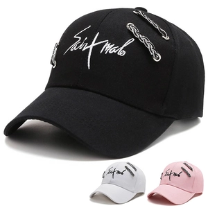 Baseball Cap Cotton Saint Malo Letter Embroidery Metal Chain Decor Adjustable Streetwear Fashion Sun Hat For Men Women