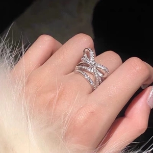 3D Bowknot Copper Open Adjustable Ring For Women Silver Color Pave Rhinestone Trendy Elegant Fashion Jewelry Finger Ring Gift