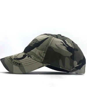 Military camouflage baseball cap featuring Navy Seal embroidery and a 6-panel design