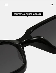 Detail showing comfortable integrated nose support of black fashion sunglasses