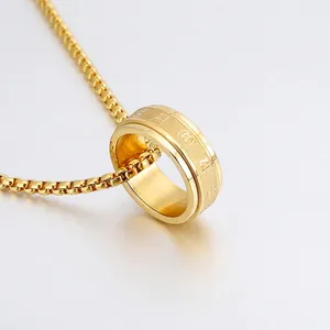 Spinner Ring Pendant Necklace Stainless Steel Six Syllable Mantra Sanskrit Engraved Rotatable Stress Relief Jewelry For Men