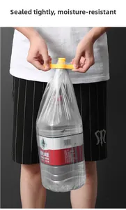 Heavy-duty yellow plastic sealing clip lifting a 4L water bag to show load capacity