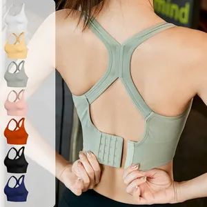 Women Racerback Sports Bra High Impact Adjustable Back Hook Seamless Breathable Yoga Fitness Training Gym Running Workout Top