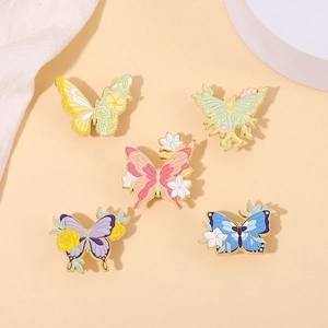 Set of 5 colorful enamel butterfly flower pins for clothing and bag decoration