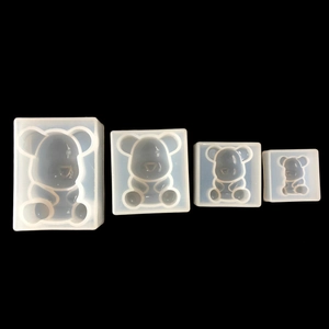 Set of four sitting bear silicone molds for DIY resin crafts in translucent white finish