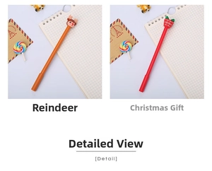 Detail of Christmas gel pens featuring cute 3D reindeer and gift box toppers for students