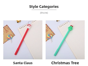 Detail of Christmas gel pens featuring Santa Claus and Christmas tree silicone toppers