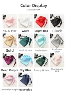Detail shot of multi-color satin drawstring pouches for luxury gift and jewelry packaging