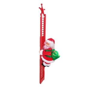 Electric climbing Santa Claus toy on a red ladder for Christmas home decorations