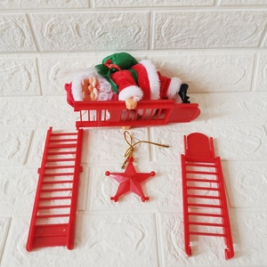 Electric climbing Santa Claus with red ladder and green gift bag Christmas decoration