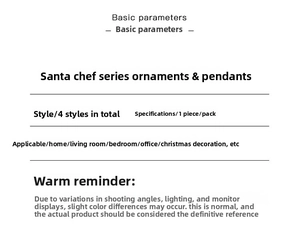 Detailed specifications table for 4 styles of Santa Claus chef Christmas ornaments