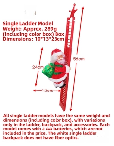Climbing Santa toy dimensions: 56cm ladder and 24cm doll size details with packaging info
