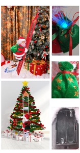Macro view of electric Santa climbing ladder with glowing bag and battery compartment details