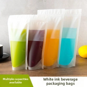 Set of four semi-transparent white frosted stand-up liquid pouches in various sizes