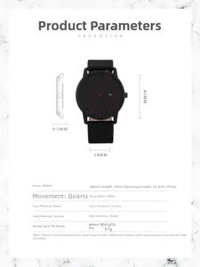 Fiche technique pour montre homme M0804 minimaliste avec bracelet cuir noir et quartz