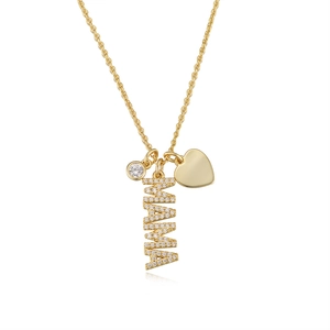 Gold S925 sterling silver MAMA letter pendant necklace with diamond heart and zircon stones