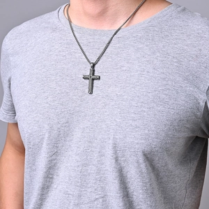 Men's punk cross pendant necklace in vintage stainless steel with box chain