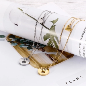 Double layered stainless steel heart coin necklace in silver and gold colors