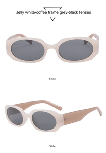 Macro detail of retro polygon sunglasses with jelly white-coffee frames and dark lenses