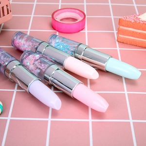 Lipstick-shaped liquid quicksand gel pens with stars and sequins in pastel macaron colors
