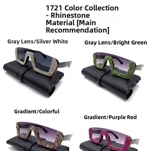 Detailed close-up of semi-rimless sunglasses frames encrusted with colorful crystals