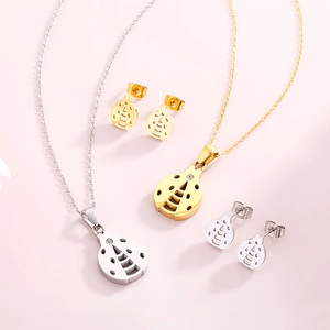 Ladybug Necklace And Earrings Jewelry Stainless Steel Hollow Out Rhinestone Simple Trendy Accessories For Women Girls