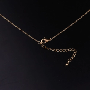 Detailed macro view of the golden lobster clasp and extender chain with teardrop charm
