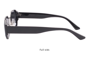 Side view of trendy full-frame black sunglasses with thick temples and sleek design