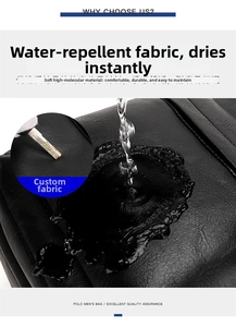Water-resistant and scratch-resistant black leather fabric detail of men's backpack