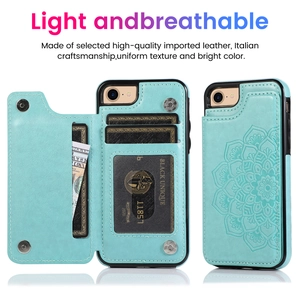 Mandala embossed turquoise leather wallet case for iPhone 16e with card slots and zipper
