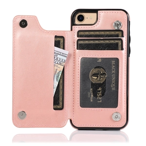 Pink PU leather flip wallet case with multiple card slots and cash pocket for iPhone