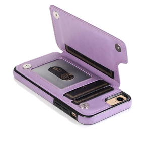 Detail view of purple mandala embossed phone leather case with multi-card slots and stand