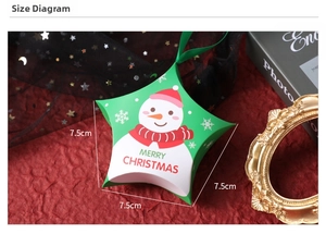 Star-shaped green Christmas gift box with snowman print and ribbon, size 7.5x7.5x7.5cm