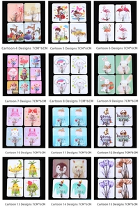 Detailansicht der 7x6cm Klebehaken mit verschiedenen Comic- und Blumenmustern