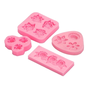 Set of 4 pink silicone flower molds for fondant, chocolate and DIY baking crafts
