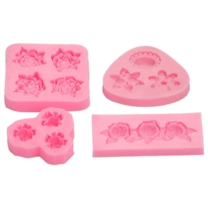 Set of 4 pink floral silicone fondant molds for chocolate DIY cake decorating tools