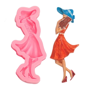 Pink silicone mold and elegant woman resin craft with red dress and blue hat